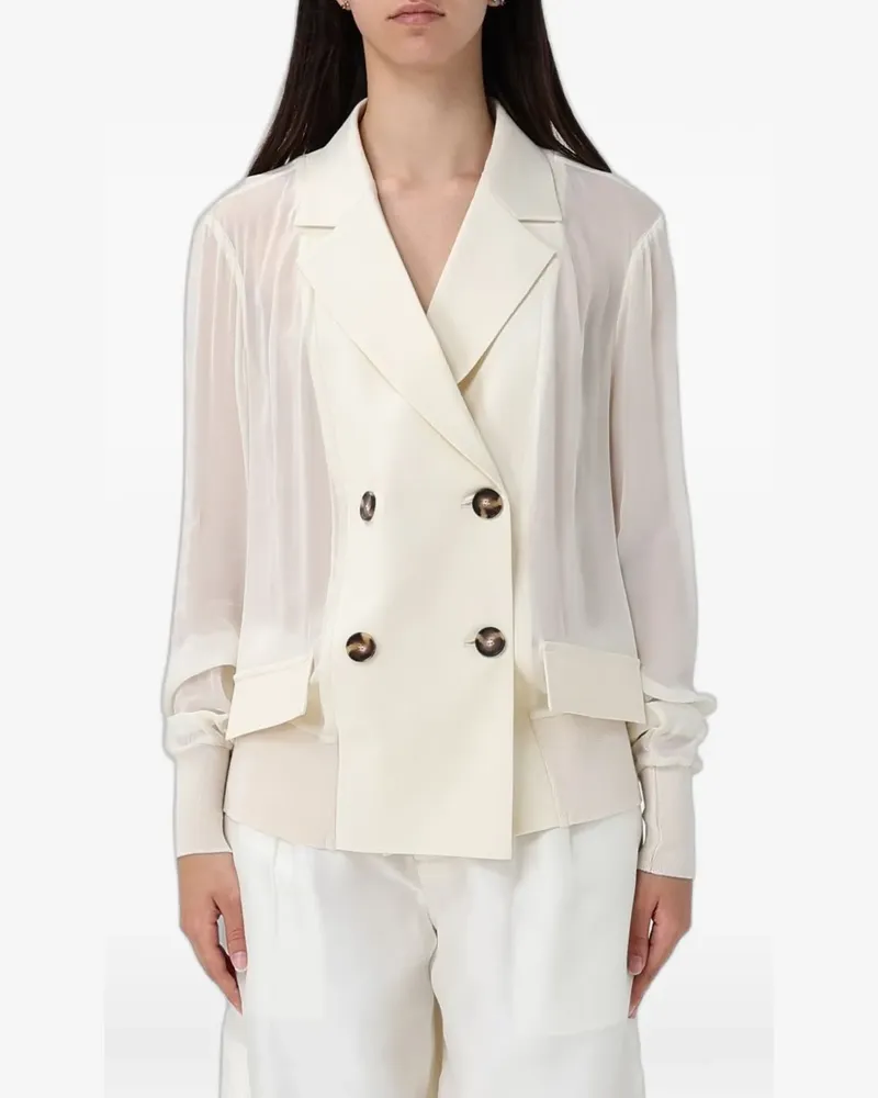 MEIMEIJ double-breasted sheer-panel blazer - Nude Nude