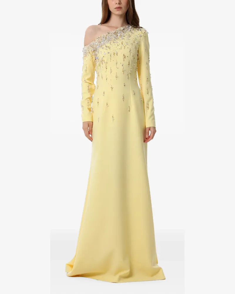 Dina Melwani crystal-embellished one-shoulder maxi gown - Gelb Gelb