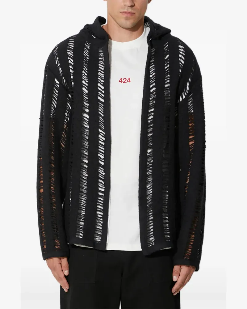 FourTwoFour on Fairfax Hoodie mit Lochstrickmuster - Schwarz Schwarz
