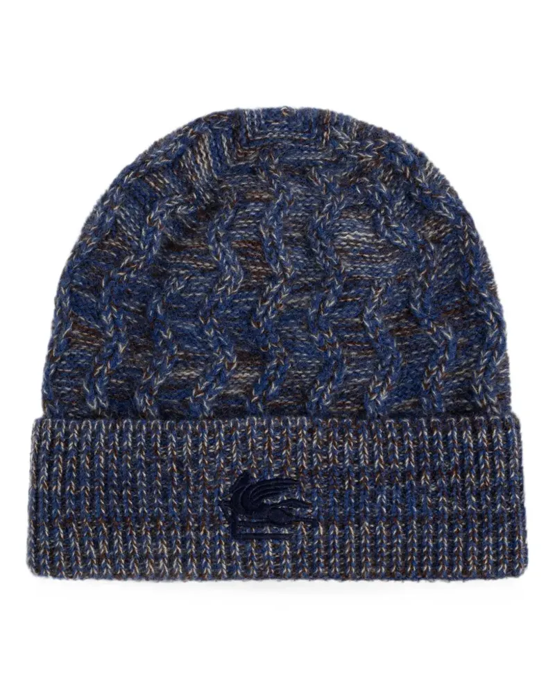 Etro cable-knit embroidered-logo beanie hat - Blau Blau