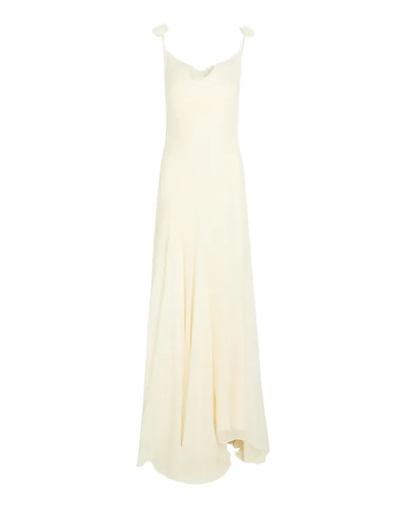De La Vali Dia lace-trimmed floral-appliqué maxi dress - Nude Nude