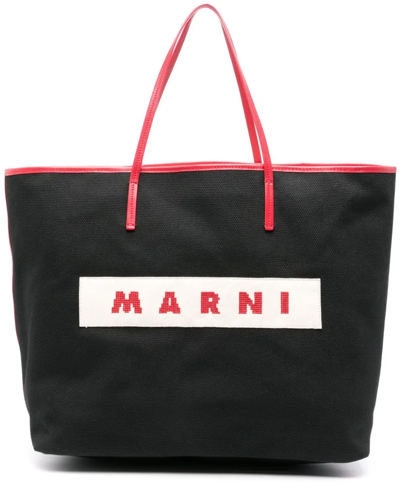 Marni Shopper aus Canvas mit Logo-Patch Schwarz