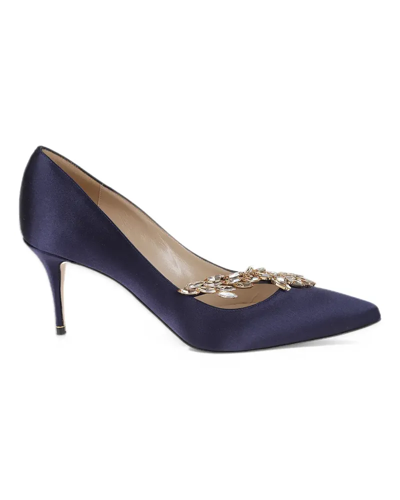 Manolo Blahnik crystal-embellished satin pumps - Blau Blau