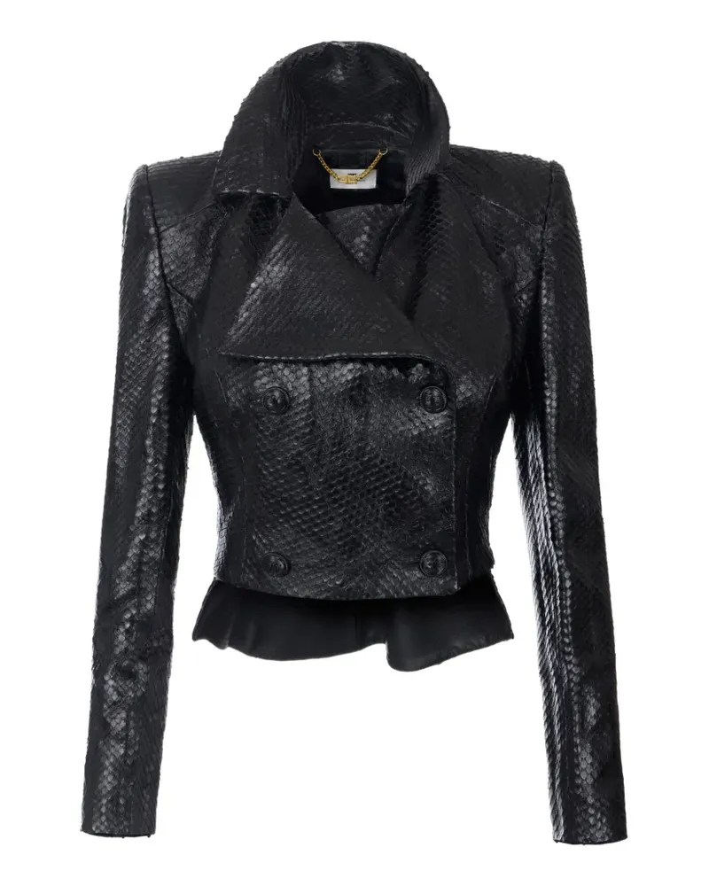 Elisabetta Franchi Lederjacke mit Fischschuppenmuster - Schwarz Schwarz
