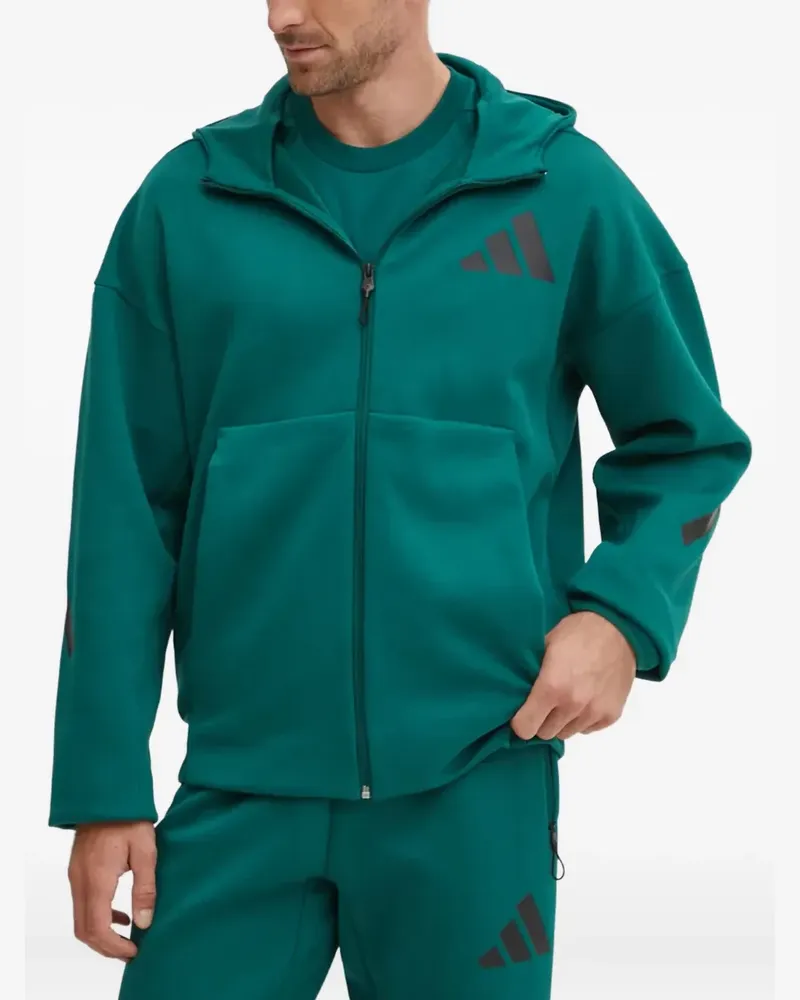 adidas logo-detail zip-up hoodie - Grün Grün