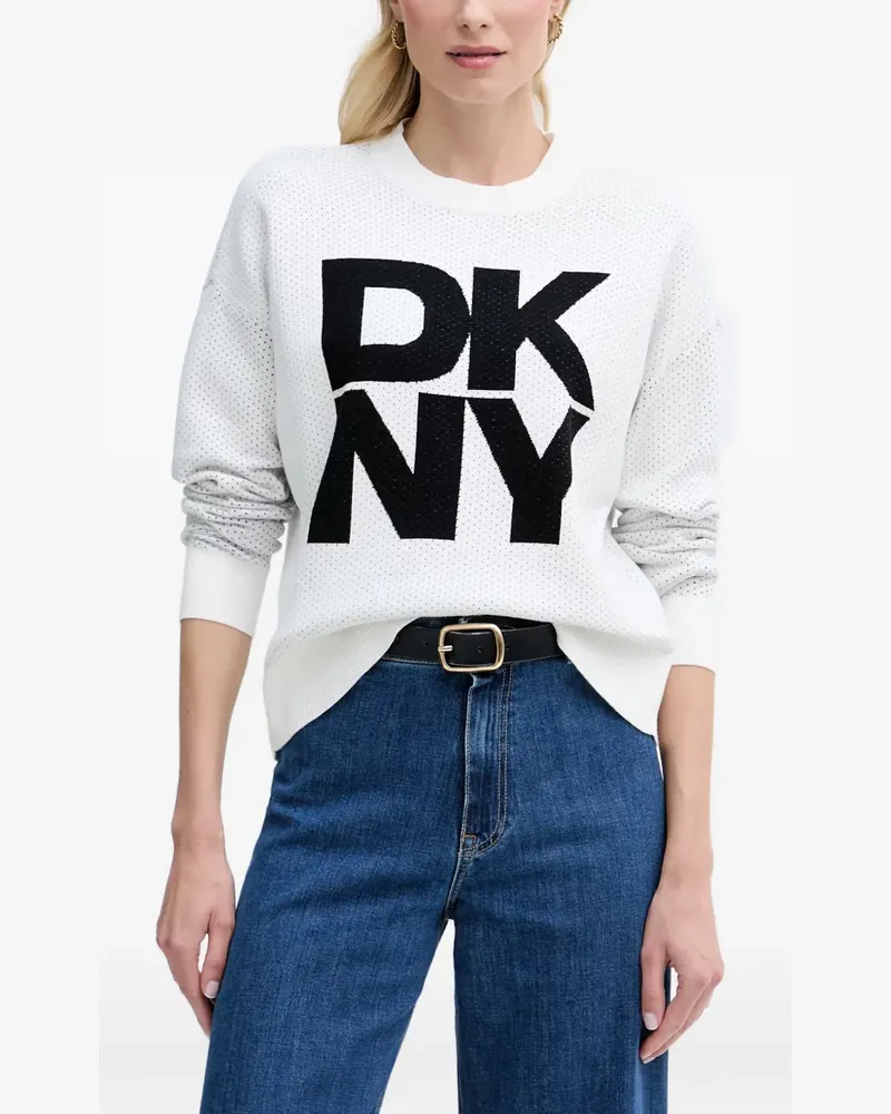 DKNY logo-detail perforated-knit sweater - Weiß Weiß