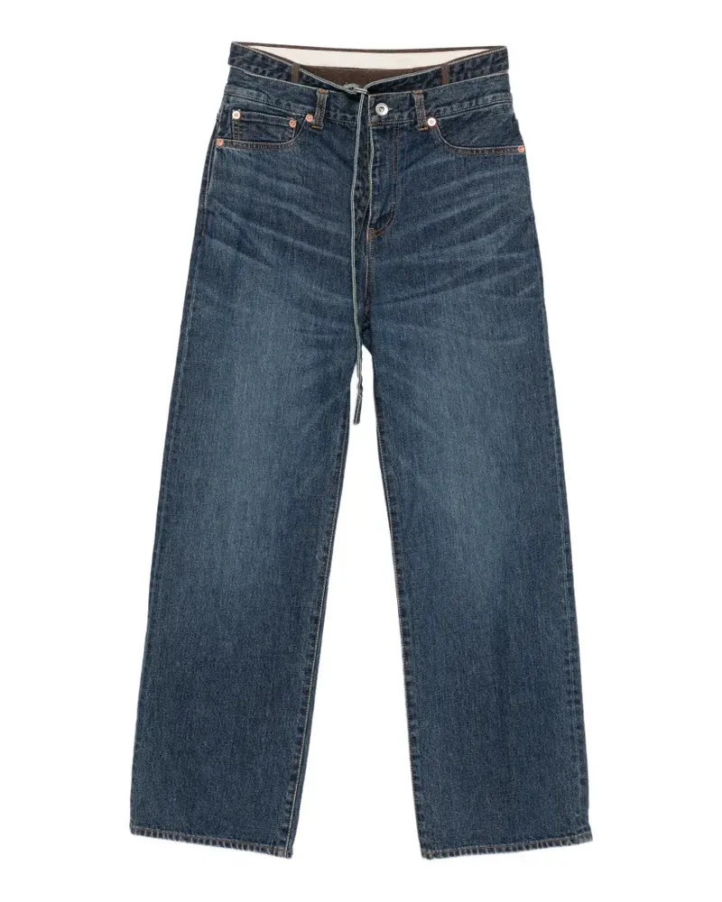 Sacai belted layered-waist jeans - Blau Blau