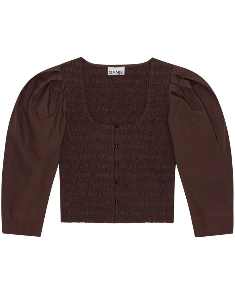 Ganni Gesmokte Popeline-Bluse aus Bio-Baumwolle - Braun Braun