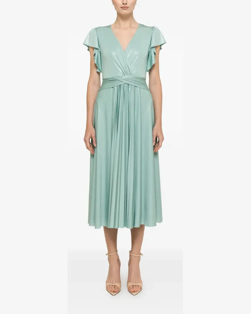 NISSA glossy-effect ruffled midi dress - Grün Grün