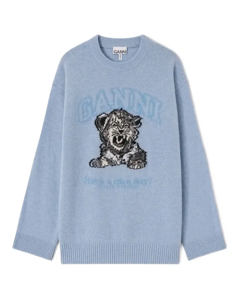 Ganni Oversized-Pullover mit Tiger - Blau Blau