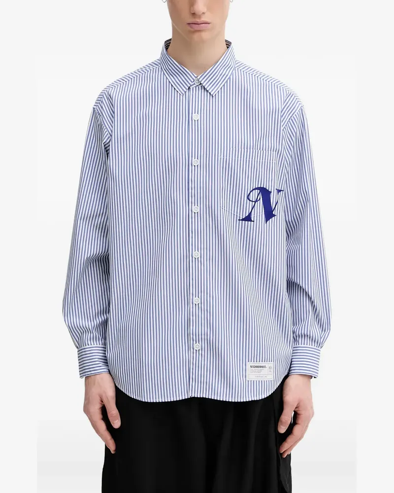 Neighborhood striped-print logo-embroidered shirt - Blau Blau