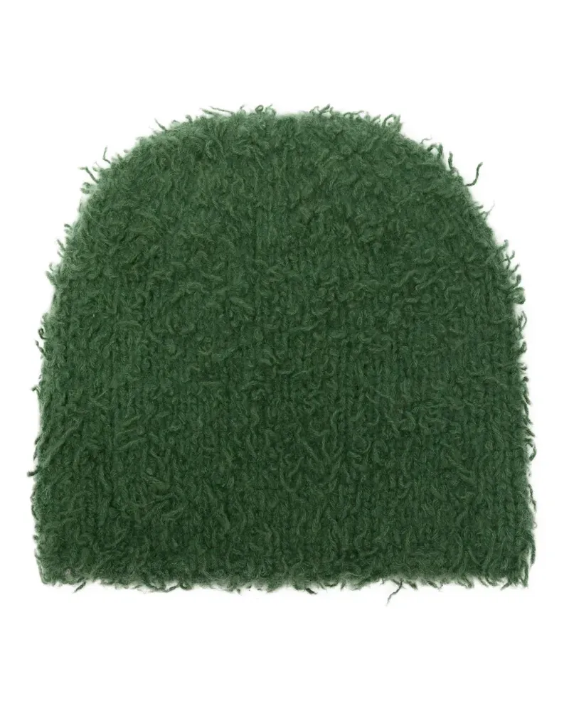 Warm-ME Beanie aus Bouclé mit Fransen - Grün Grün