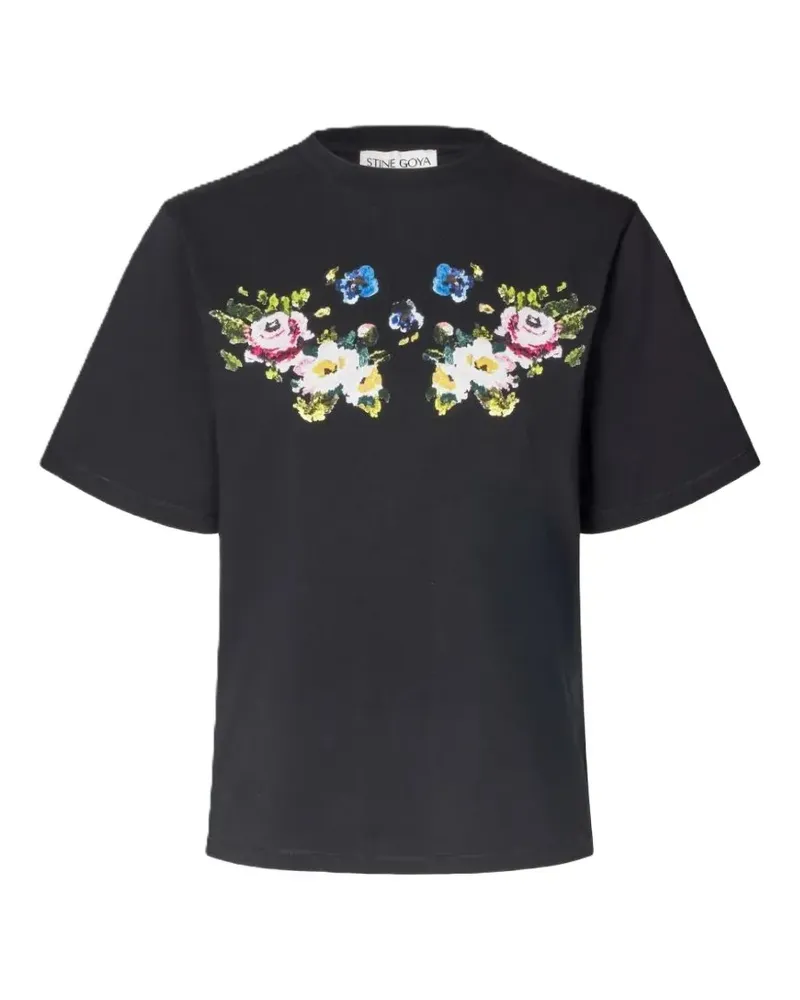 Stine Goya T-Shirt mit Blumenprint - Schwarz Schwarz
