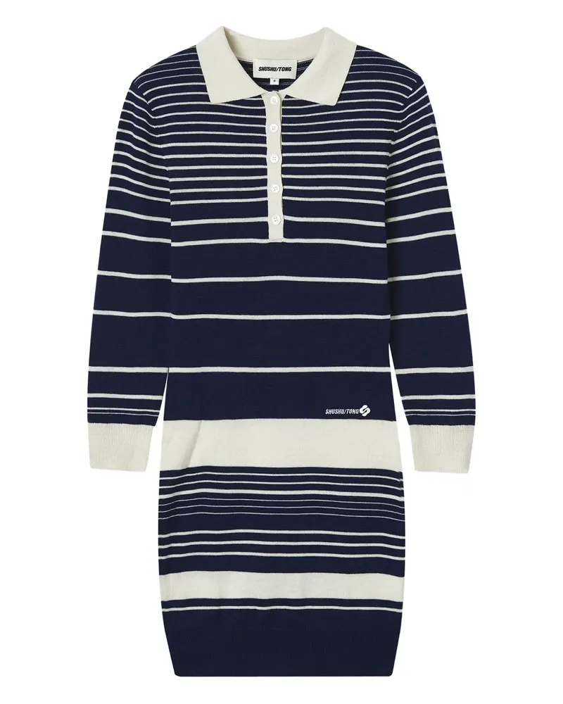 SHUSHU/TONG Gestreiftes Poloshirtkleid - Schwarz Schwarz