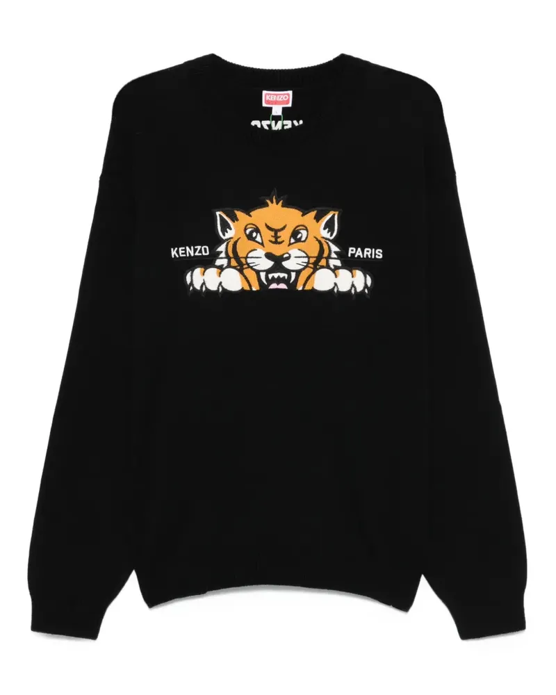 Kenzo Rundhals-Pullover mit Tigerstickerei - Schwarz Schwarz
