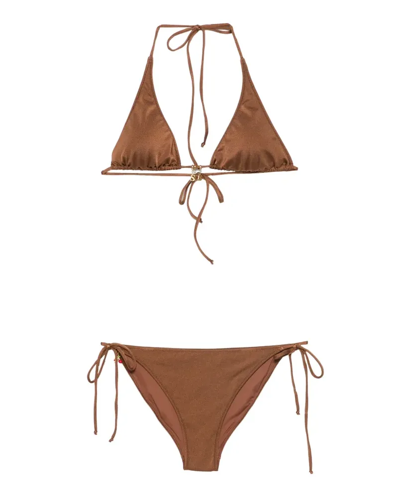 MC2 Saint Barth Viana logo-charm halterneck bikini - Braun Braun