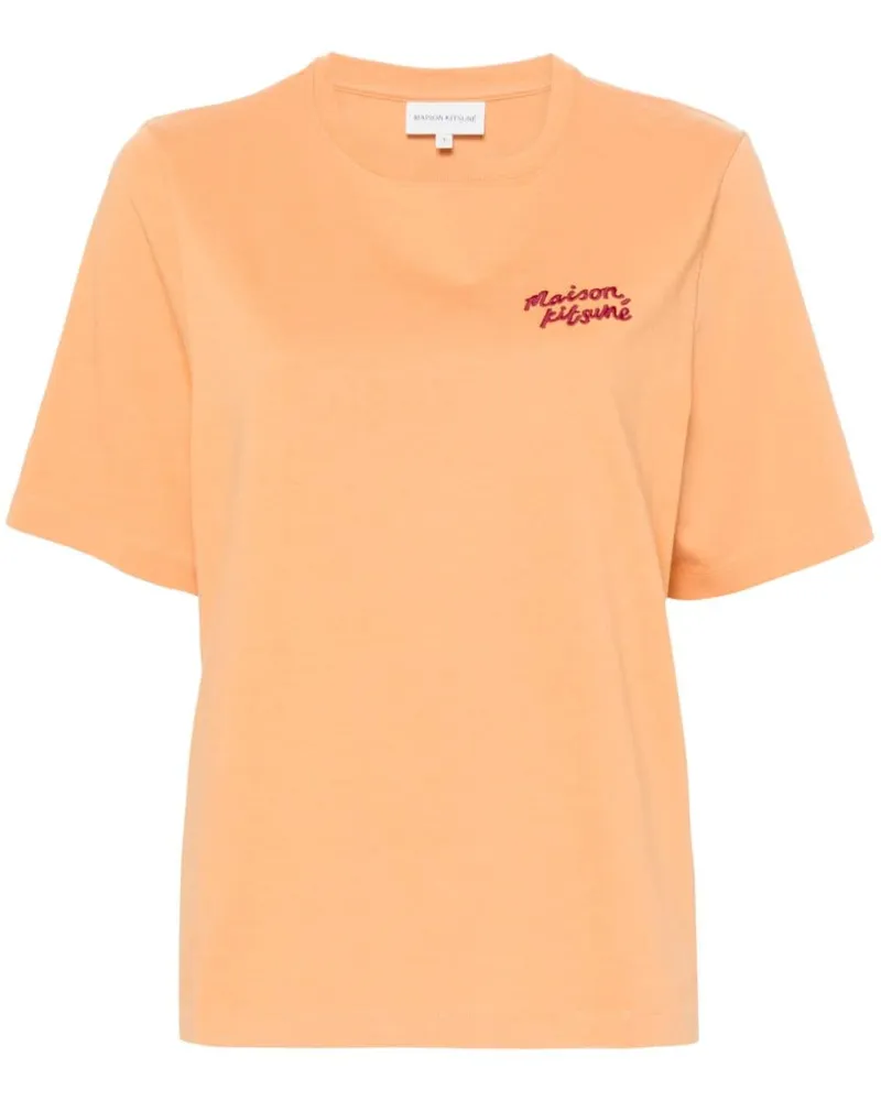 Kitsuné T-Shirt mit Logo-Stickerei Orange