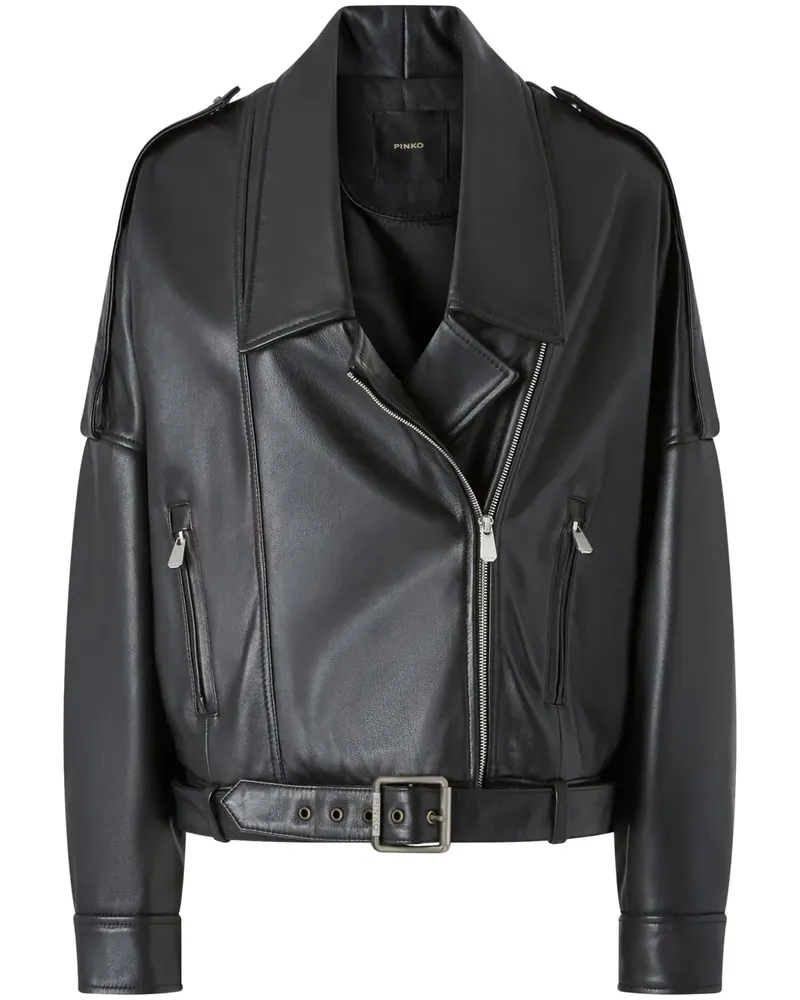 Pinko Bikerjacke mit überschnittener Schulter - Schwarz Schwarz