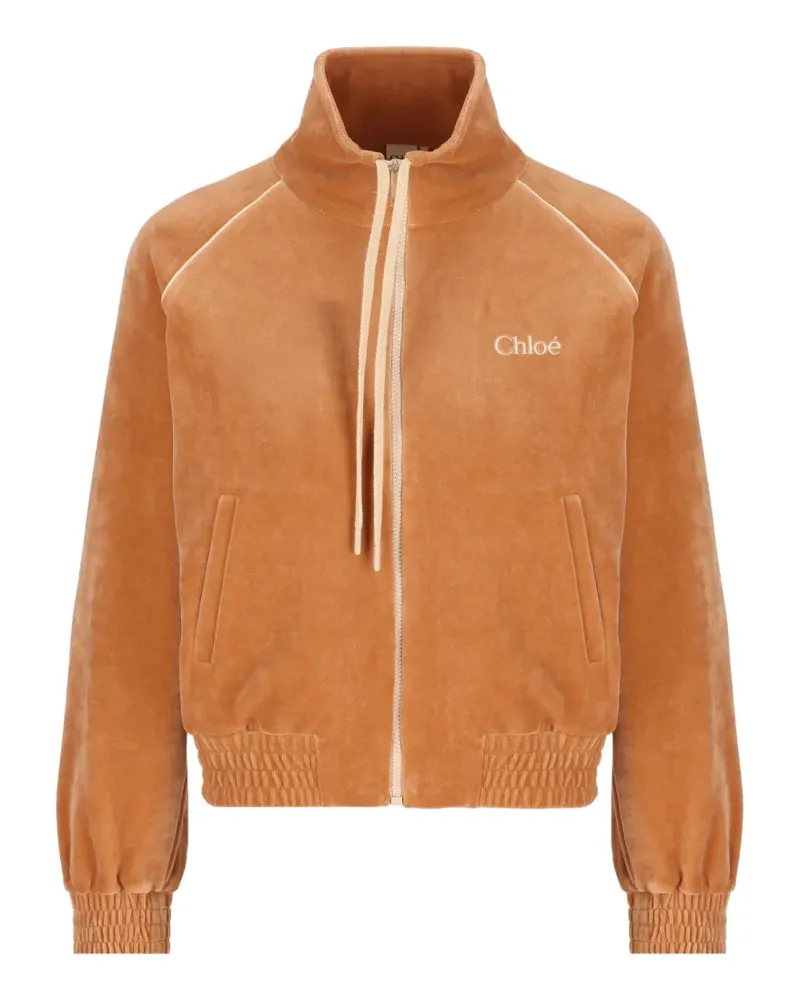 Chloé logo-embroidered velvet sweater - Orange Orange
