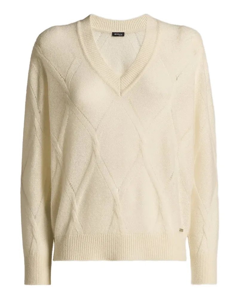 Kiton Pullover aus Lochstrick mit Rautenmuster - Weiß Weiß
