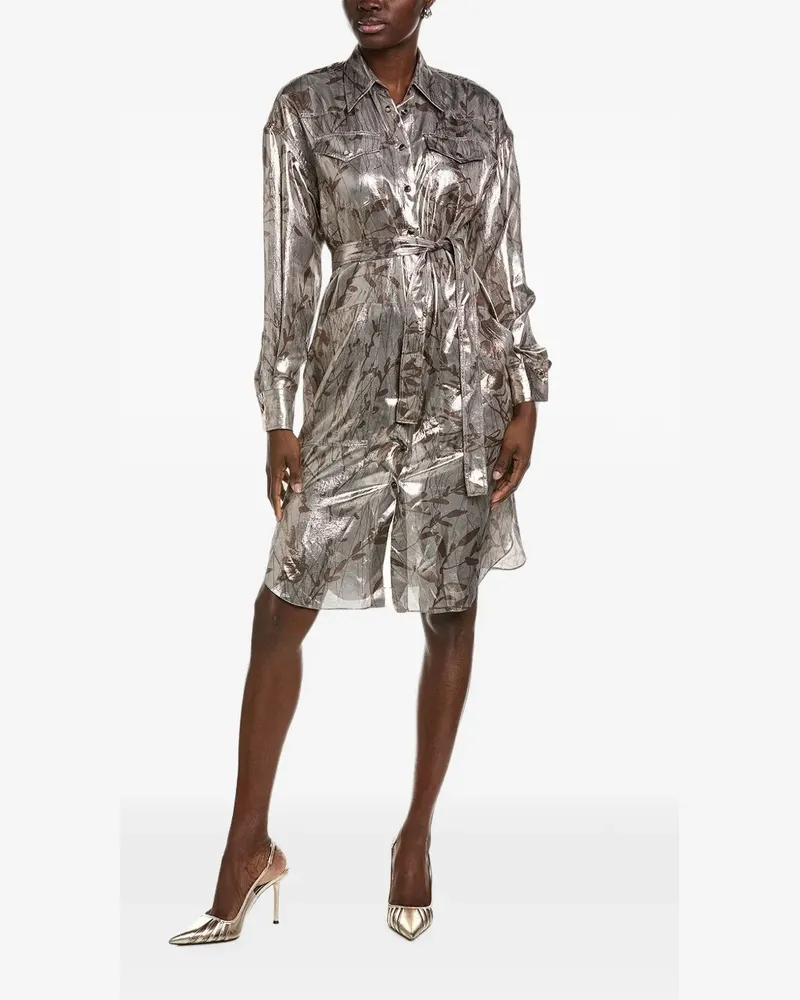 Brunello Cucinelli botanical-print belted shirt dress - Silber Silber