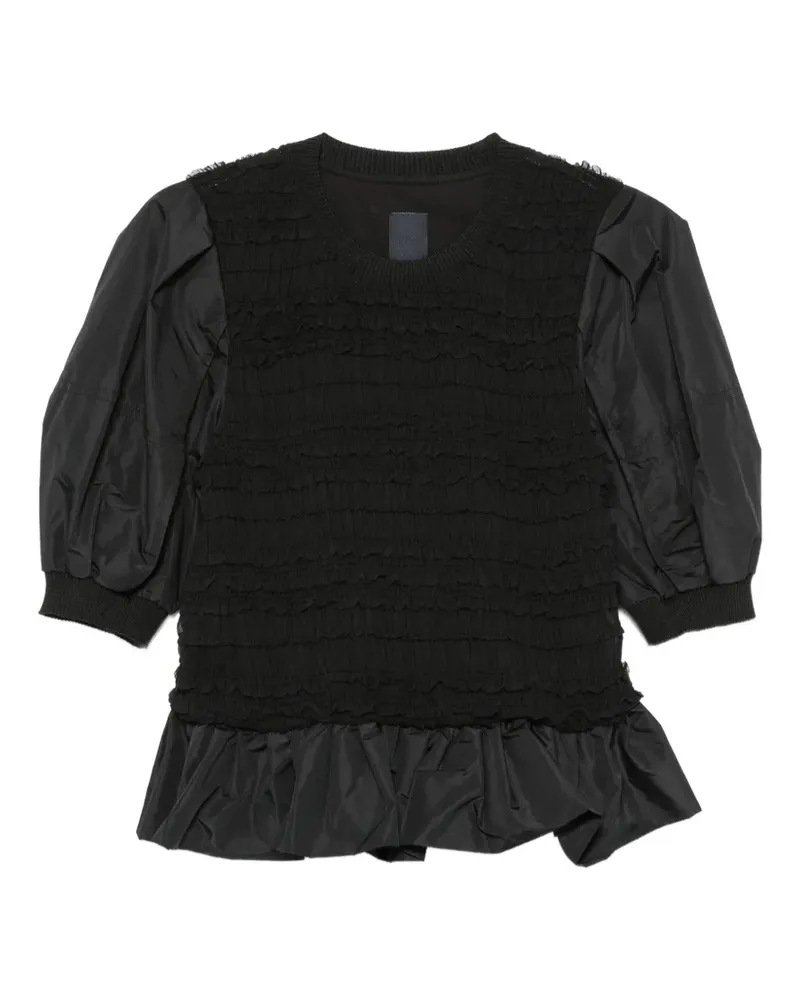 JUUN.J ruffled shirred T-shirt - Schwarz Schwarz