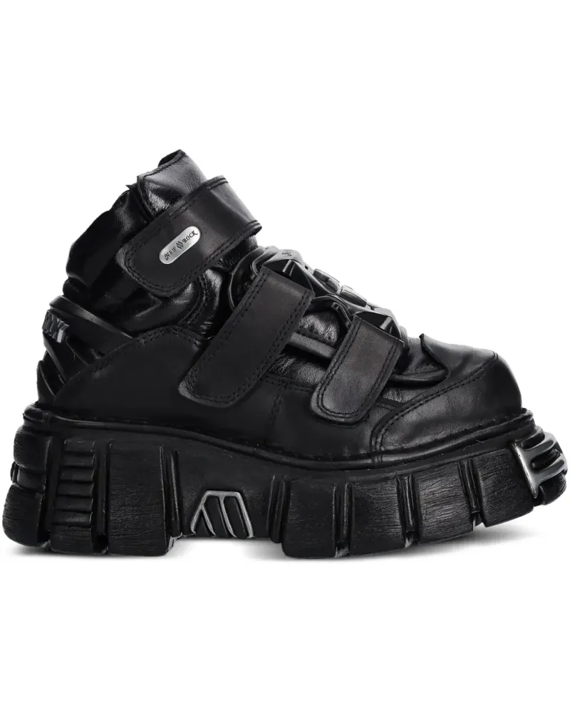 New Rock M-285-S1 Plateau-Stiefel mit Riemen - Schwarz Schwarz
