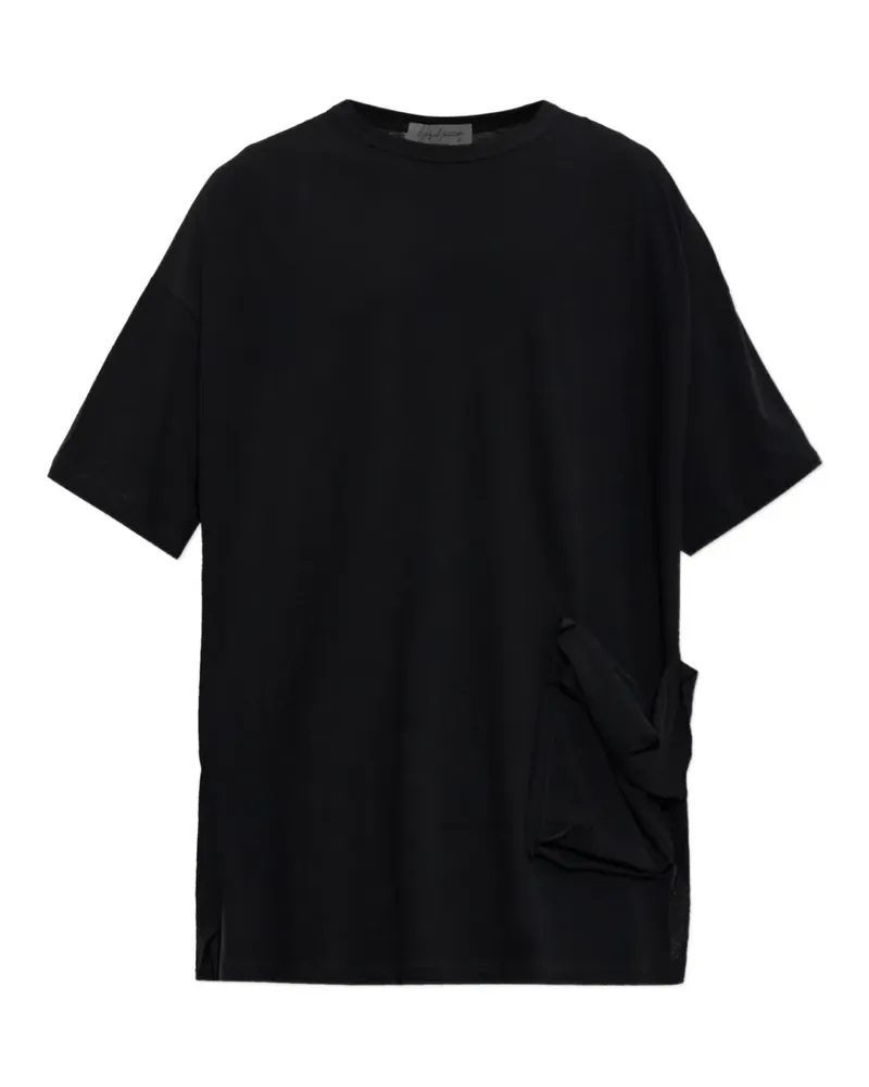 Yohji Yamamoto Oversized-T-Shirt mit drapierter Tasche - Schwarz Schwarz