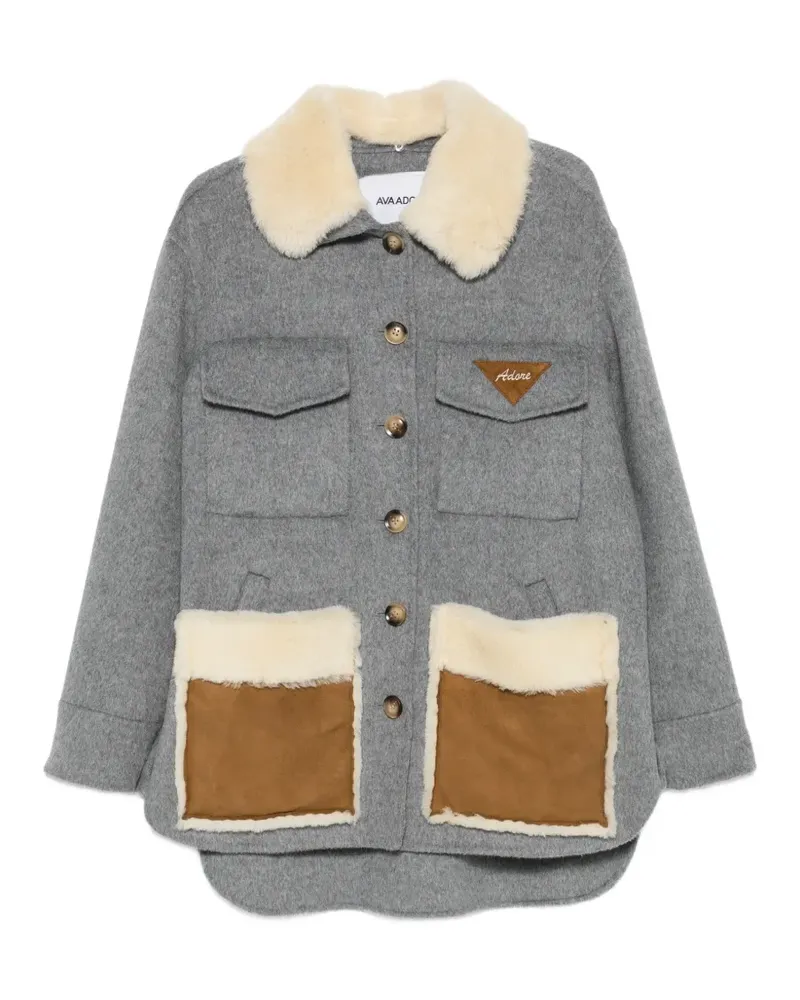 AVA ADORE shearling-trim patch-pocket coat - Grau Grau