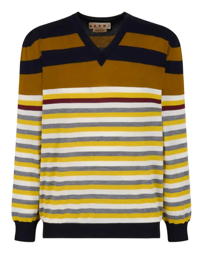 Marni Gestreifter Pullover mit V-Ausschnitt - Gelb Gelb