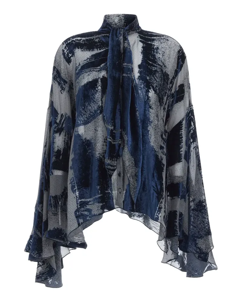 Roberto Cavalli devoré-effect pussy-bow shirt - Blau Blau
