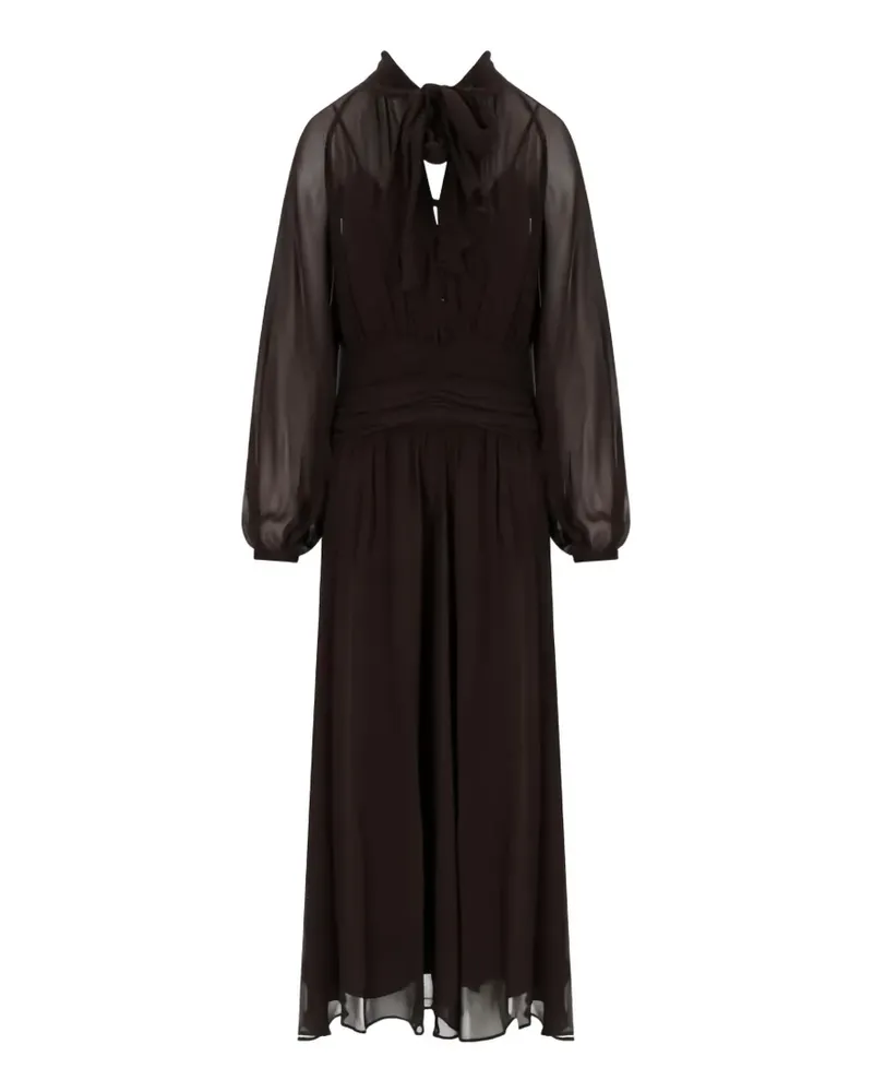 MARELLA pussy-bow gathered-waist midi dress - Braun Braun