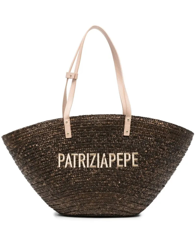 Patrizia Pepe Shopper mit Logo-Stickerei Braun