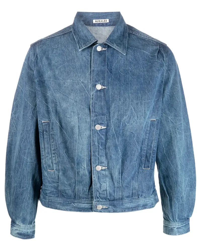 AURALEE Jeansjacke mit Knitteroptik - Blau Blau