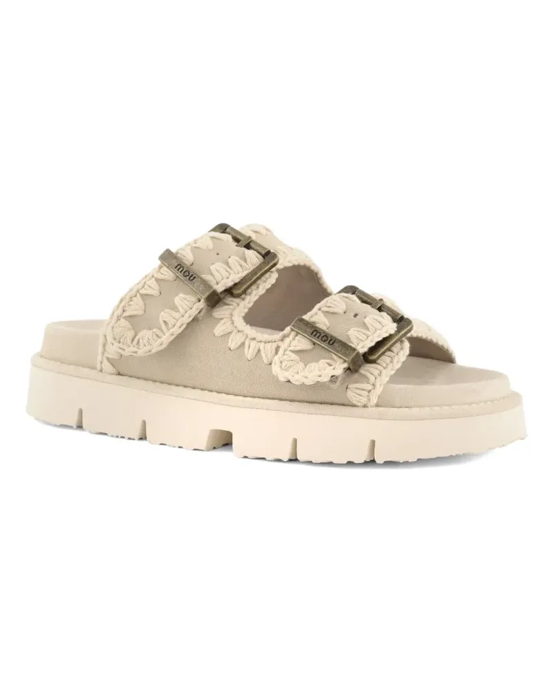 Mou Bio crochet-trim buckle-strap sandals - Nude Nude