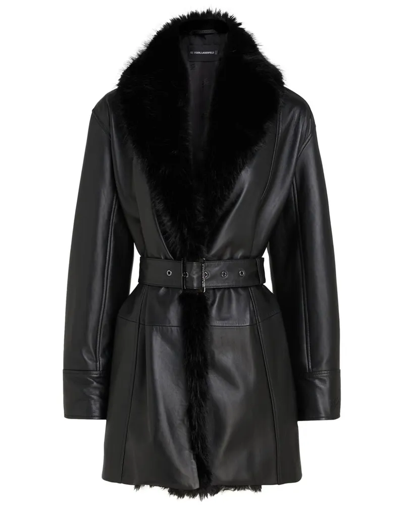 Karl Lagerfeld KL Studio Ledermantel mit Kragen aus Faux Fur - Schwarz Schwarz