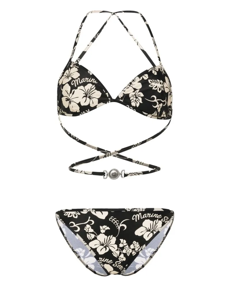 Marine Serre Bikini mit Blumen-Print - Schwarz Schwarz