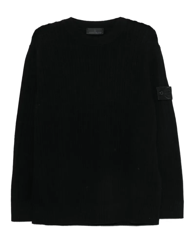 Stone Island Gerippter Pullover mit Logo-Patch - Schwarz Schwarz