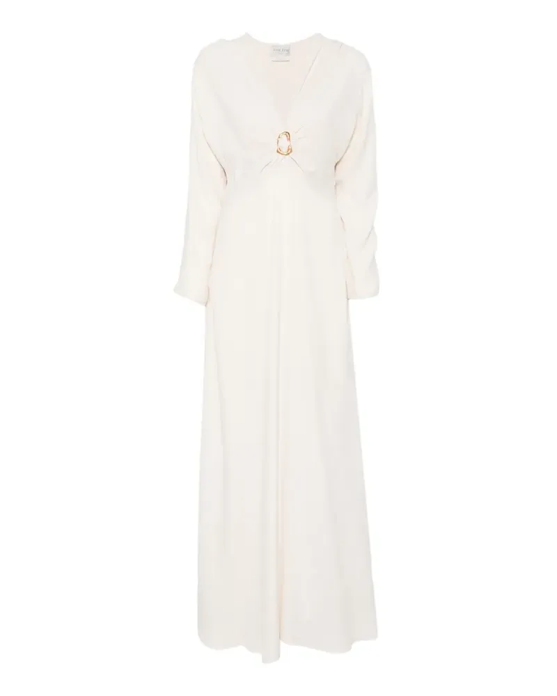 forte_forte V-Ausschnitt-Maxikleid mit gehämmertem Ring - Nude Nude