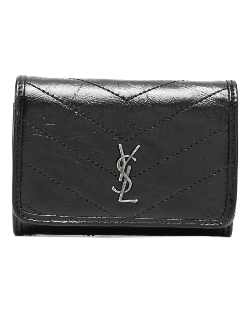 Saint Laurent Cassandre Portemonnaie mit Chevron-Steppung - Schwarz Schwarz