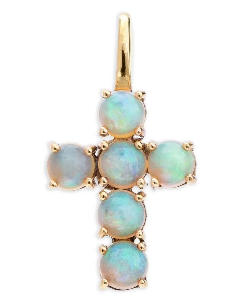 WHITE BIRD 18K yellow gold Ismène Cross opal pendant - Blau Blau