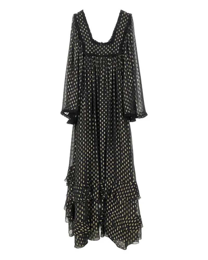 Chloé Gerüschtes Maxikleid mit Polka Dots - Schwarz Schwarz