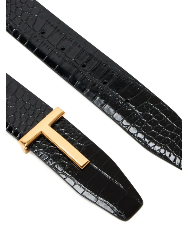 Tom Ford Gürtel in Animal-Optik mit T-Riemen - Schwarz Schwarz