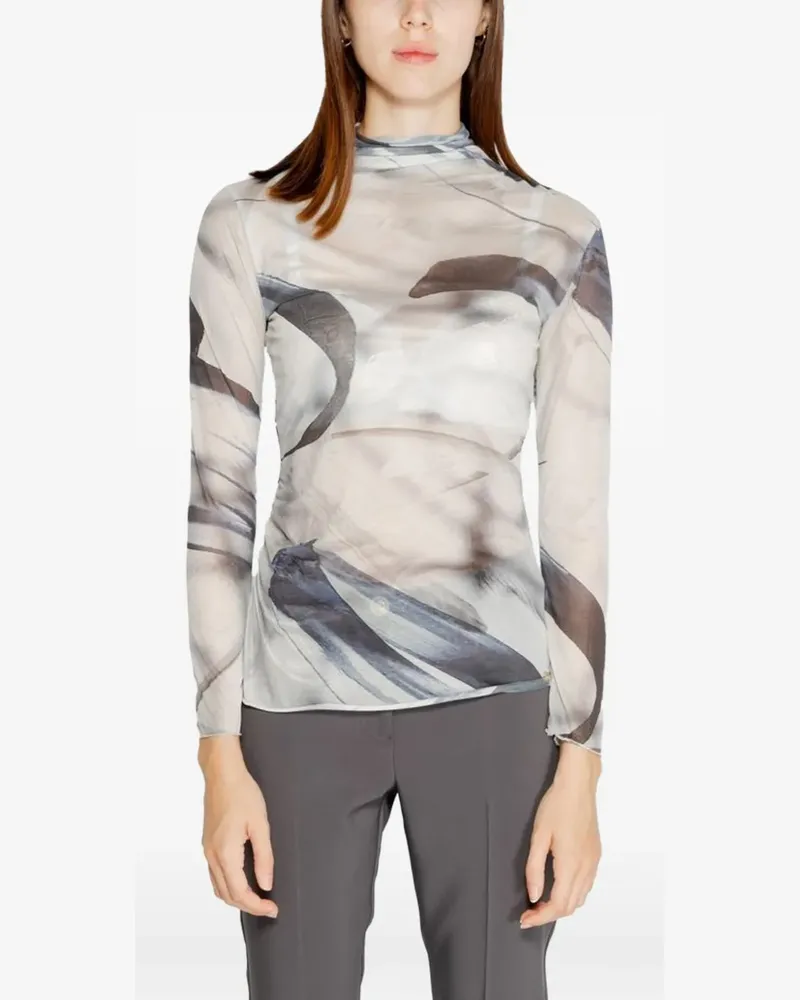 Rinascimento abstract-print mock-neck top - Grau Grau