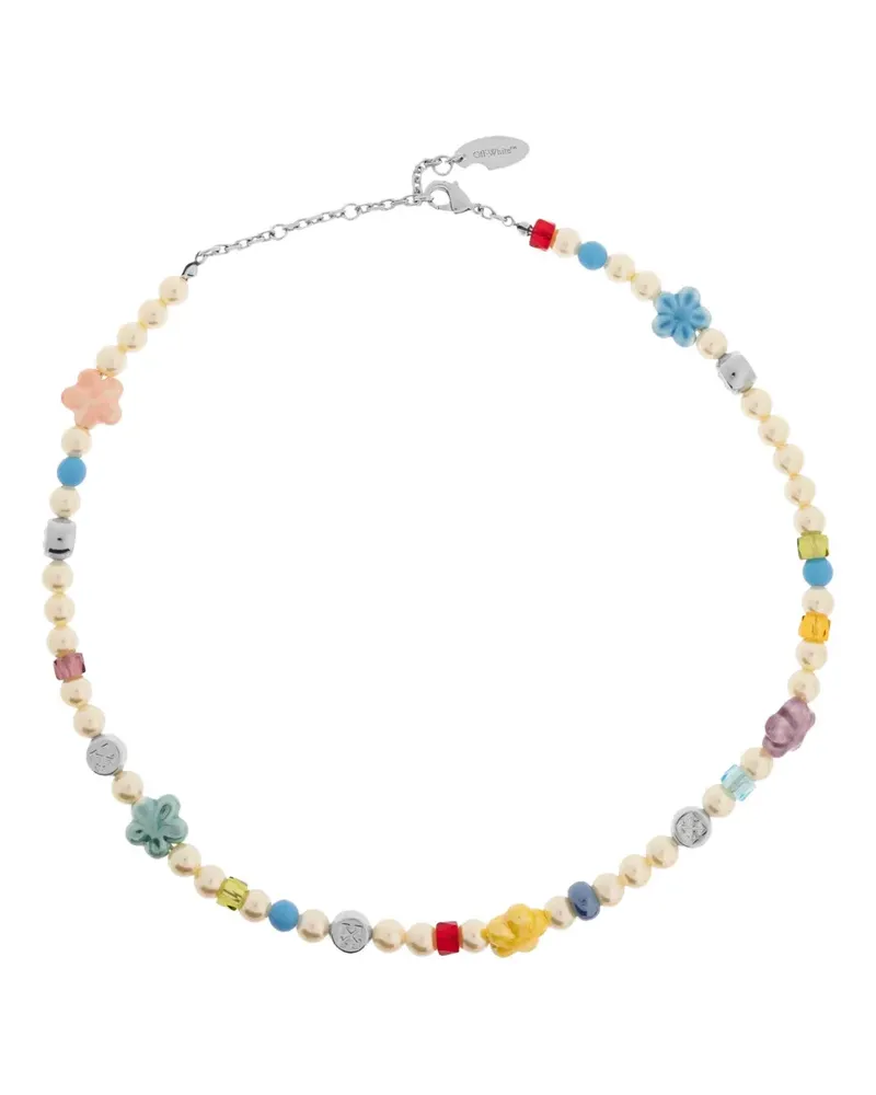 OFF-WHITE Perlenkette mit Blumendetail - Silber Silber