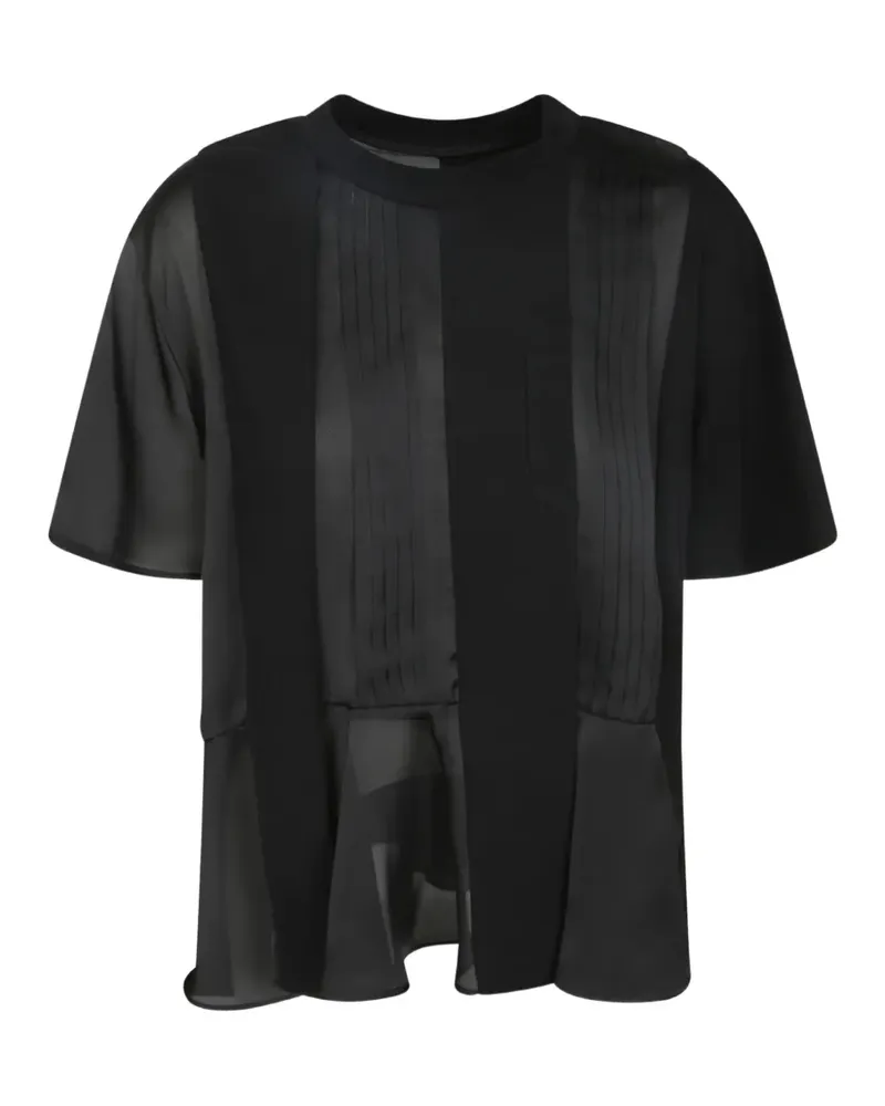 Sacai Gerüschtes T-Shirt mit Falten - Schwarz Schwarz