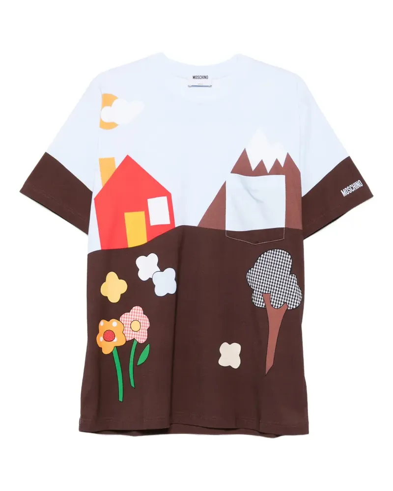 Moschino T-Shirt mit Hausberg-Print - Blau Blau