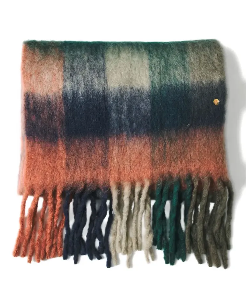 Antik Batik Karierter Schal mit Fransen - Blau Blau