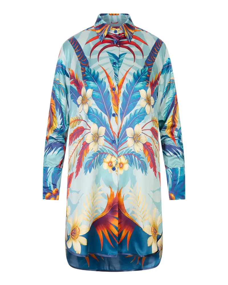 For Restless Sleepers floral-print silk shirt mini dress - Blau Blau