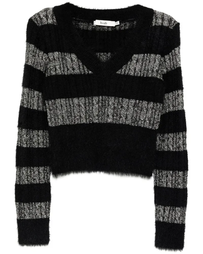 b+ab Strickoberteil mit gestreiftem Schaldetail - Schwarz Schwarz
